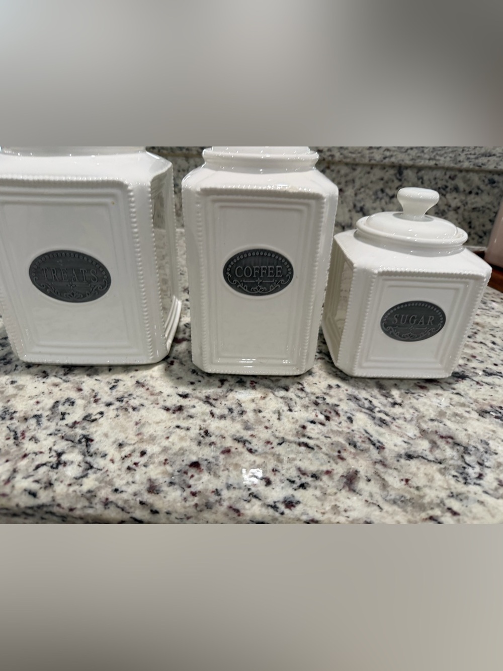 White Ceramic Coffee Canisters with Decorative Metal Label (3)